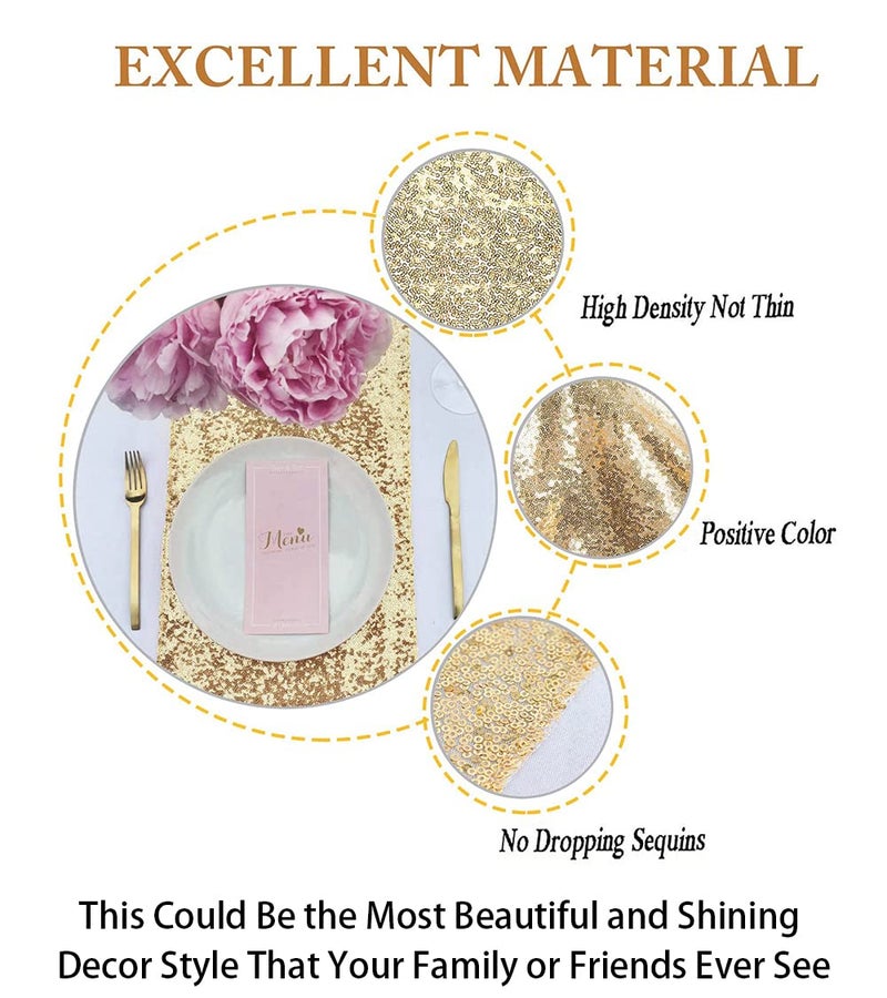 ShiDianYi Sequin Table Runner - Light Gold, 14x108-Inch Sequence, Sparkly Table Cover for Bridal Showers & Parties - Image 3